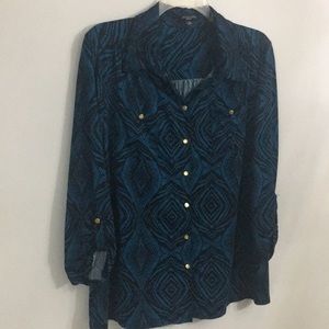 Blue and black button down blouse